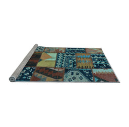 Sideview of Machine Washable Patchwork Light Blue Transitional Rug, wshcon1461lblu