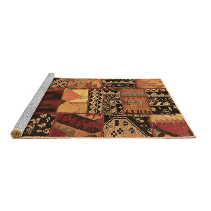 Sideview of Machine Washable Patchwork Brown Transitional Rug, wshcon1461brn