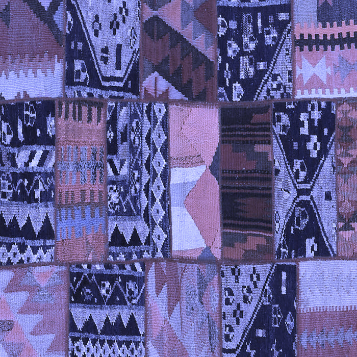 Square Machine Washable Patchwork Blue Transitional Rug, wshcon1461blu