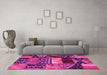 Machine Washable Patchwork Pink Transitional Rug in a Living Room, wshcon1461pnk