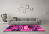 Machine Washable Patchwork Pink Transitional Rug, wshcon1461pnk