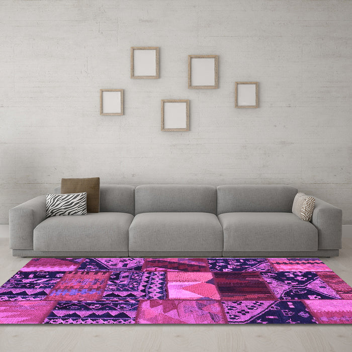 Machine Washable Patchwork Purple Transitional Area Rugs in a Living Room, wshcon1461pur