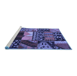 Sideview of Machine Washable Patchwork Blue Transitional Rug, wshcon1461blu