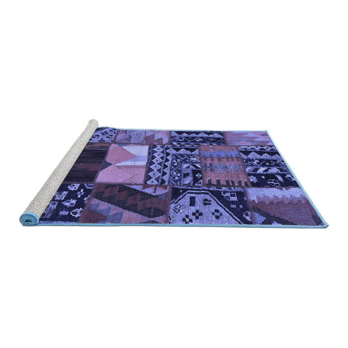 Sideview of Machine Washable Patchwork Blue Transitional Rug, wshcon1461blu