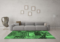 Machine Washable Patchwork Emerald Green Transitional Rug, wshcon1461emgrn