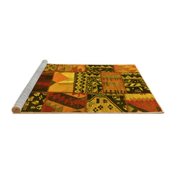 Sideview of Machine Washable Patchwork Yellow Transitional Rug, wshcon1461yw