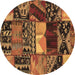 Round Patchwork Brown Transitional Rug, con1461brn