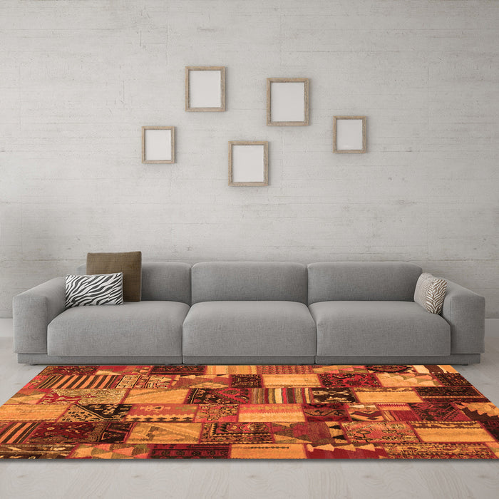 Machine Washable Patchwork Orange Transitional Area Rugs in a Living Room, wshcon1462org