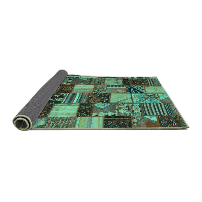 Sideview of Patchwork Turquoise Transitional Rug, con1462turq