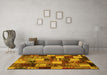 Machine Washable Patchwork Yellow Transitional Rug in a Living Room, wshcon1462yw