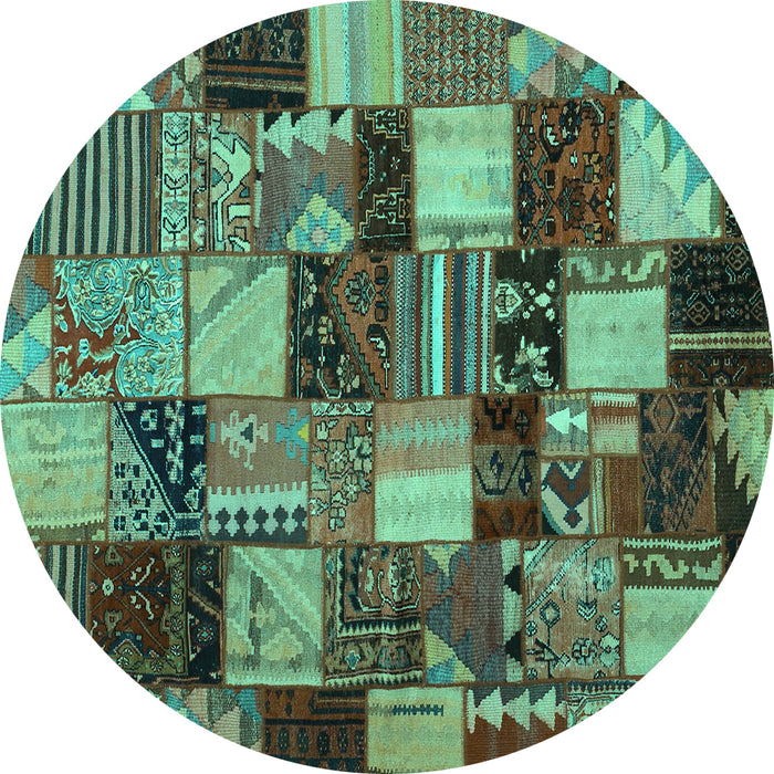 Round Patchwork Turquoise Transitional Rug, con1462turq