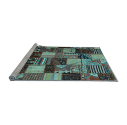 Sideview of Machine Washable Patchwork Light Blue Transitional Rug, wshcon1462lblu