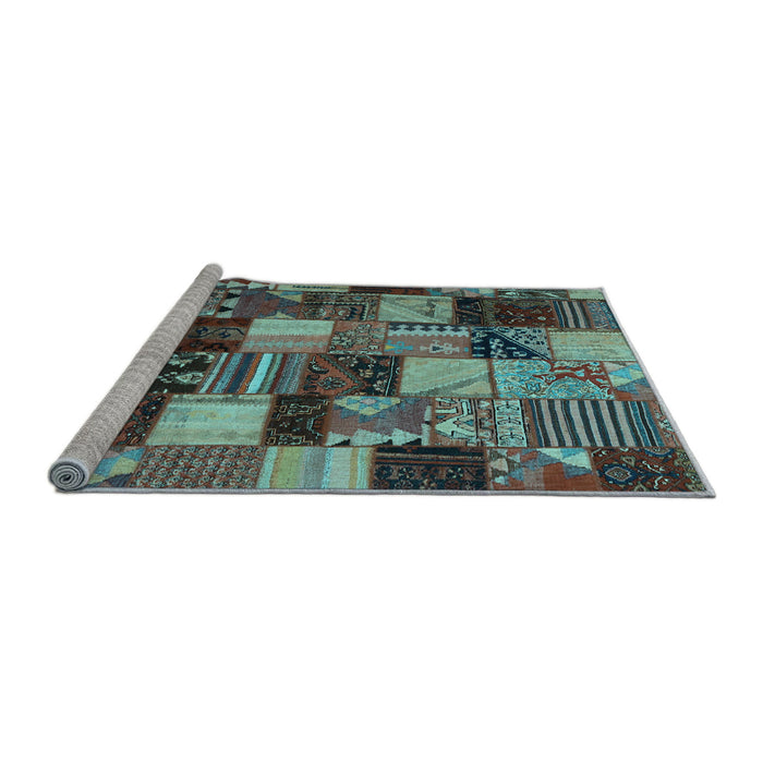Sideview of Machine Washable Patchwork Light Blue Transitional Rug, wshcon1462lblu