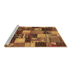 Sideview of Machine Washable Patchwork Brown Transitional Rug, wshcon1462brn