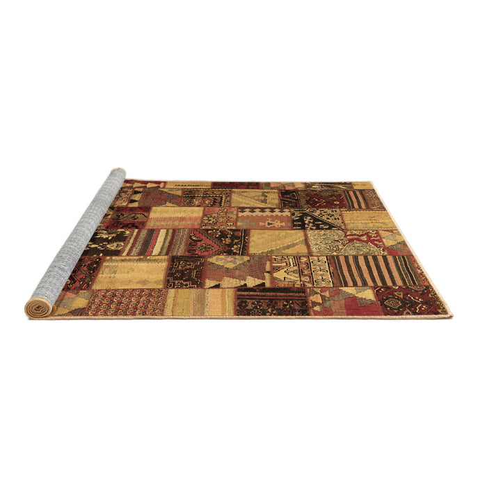 Sideview of Machine Washable Patchwork Brown Transitional Rug, wshcon1462brn