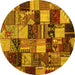 Round Machine Washable Patchwork Yellow Transitional Rug, wshcon1462yw