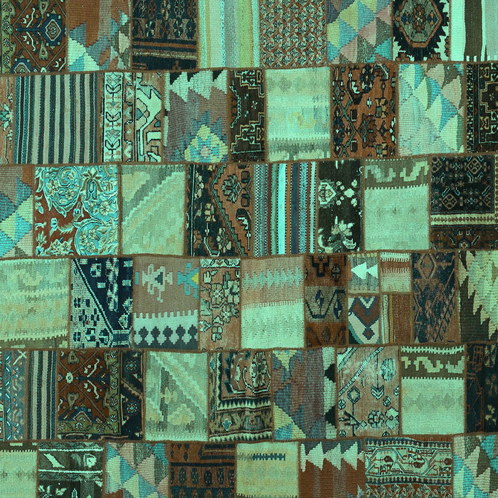 Square Machine Washable Patchwork Turquoise Transitional Area Rugs, wshcon1462turq
