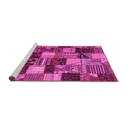 Sideview of Machine Washable Patchwork Pink Transitional Rug, wshcon1462pnk