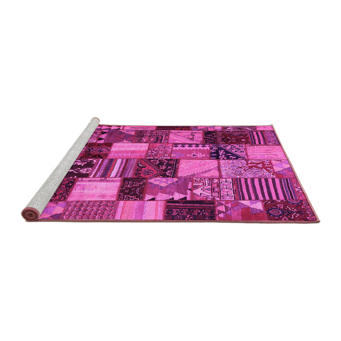 Sideview of Machine Washable Patchwork Pink Transitional Rug, wshcon1462pnk