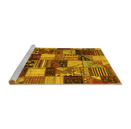 Sideview of Machine Washable Patchwork Yellow Transitional Rug, wshcon1462yw