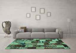 Machine Washable Patchwork Turquoise Transitional Area Rugs in a Living Room,, wshcon1462turq
