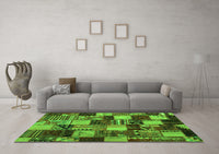 Machine Washable Patchwork Green Transitional Rug, wshcon1462grn