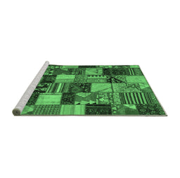 Sideview of Machine Washable Patchwork Emerald Green Transitional Area Rugs, wshcon1462emgrn