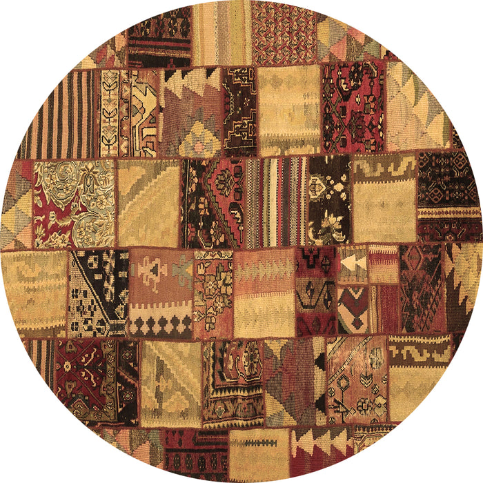 Round Machine Washable Patchwork Brown Transitional Rug, wshcon1462brn