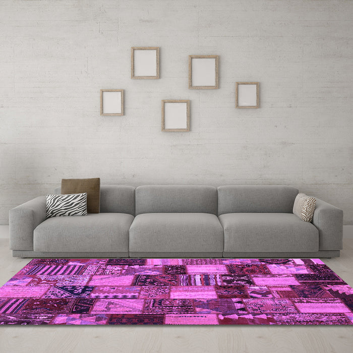 Machine Washable Patchwork Purple Transitional Area Rugs in a Living Room, wshcon1462pur
