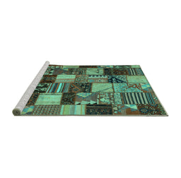 Sideview of Machine Washable Patchwork Turquoise Transitional Area Rugs, wshcon1462turq