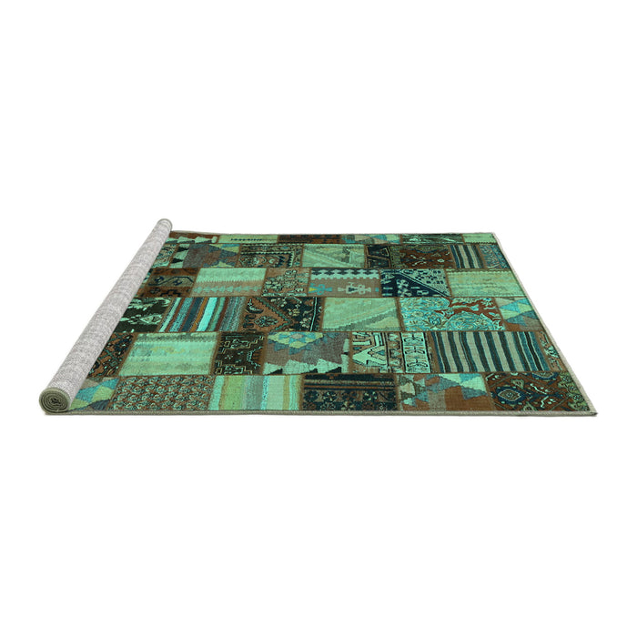 Sideview of Machine Washable Patchwork Turquoise Transitional Area Rugs, wshcon1462turq