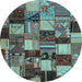 Round Patchwork Light Blue Transitional Rug, con1462lblu