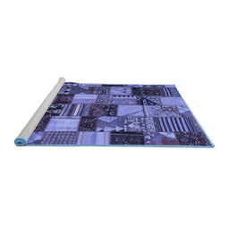 Sideview of Machine Washable Patchwork Blue Transitional Rug, wshcon1462blu