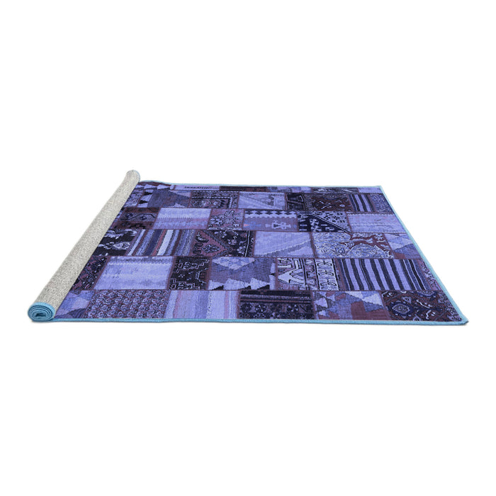 Sideview of Machine Washable Patchwork Blue Transitional Rug, wshcon1462blu