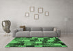 Machine Washable Patchwork Emerald Green Transitional Area Rugs in a Living Room,, wshcon1462emgrn