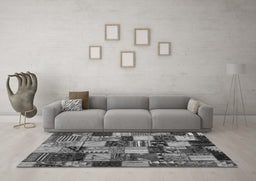 Machine Washable Patchwork Gray Transitional Rug in a Living Room,, wshcon1462gry