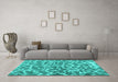 Machine Washable Abstract Turquoise Contemporary Area Rugs in a Living Room,, wshcon1463turq