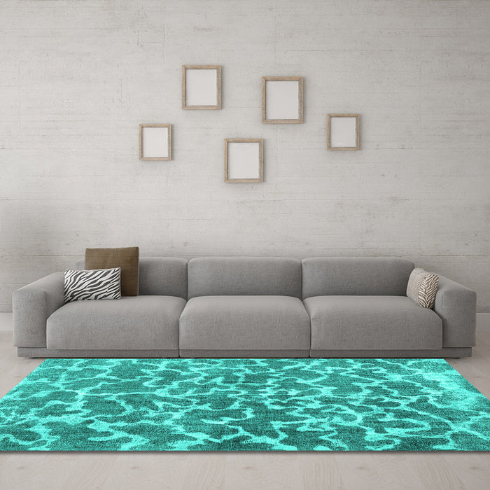Machine Washable Abstract Turquoise Contemporary Area Rugs in a Living Room,, wshcon1463turq