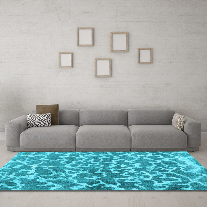 Machine Washable Abstract Light Blue Contemporary Rug in a Living Room, wshcon1463lblu