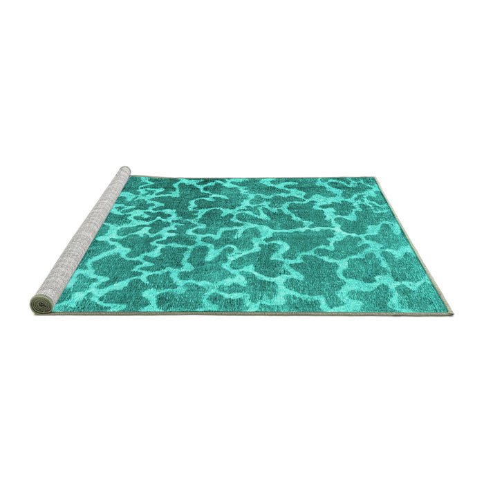 Sideview of Machine Washable Abstract Turquoise Contemporary Area Rugs, wshcon1463turq