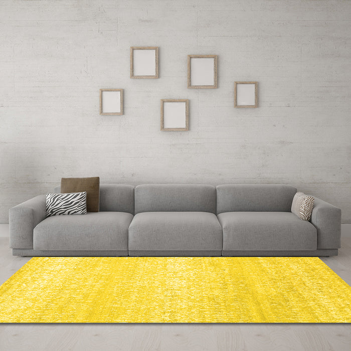 Machine Washable Abstract Yellow Contemporary Rug in a Living Room, wshcon1464yw
