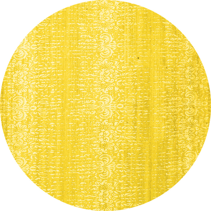 Round Machine Washable Abstract Yellow Contemporary Rug, wshcon1464yw