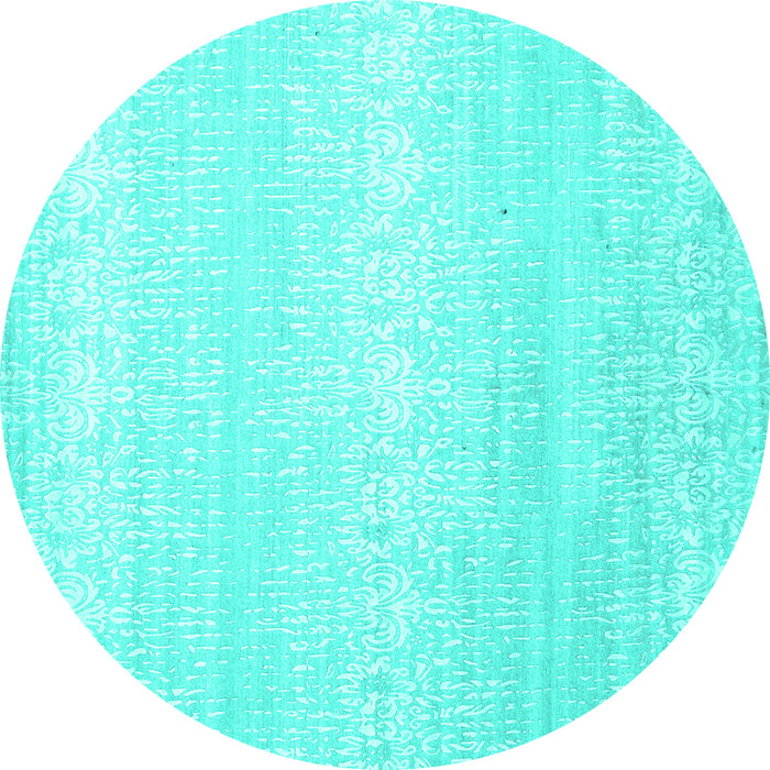 Round Abstract Turquoise Contemporary Rug, con1464turq