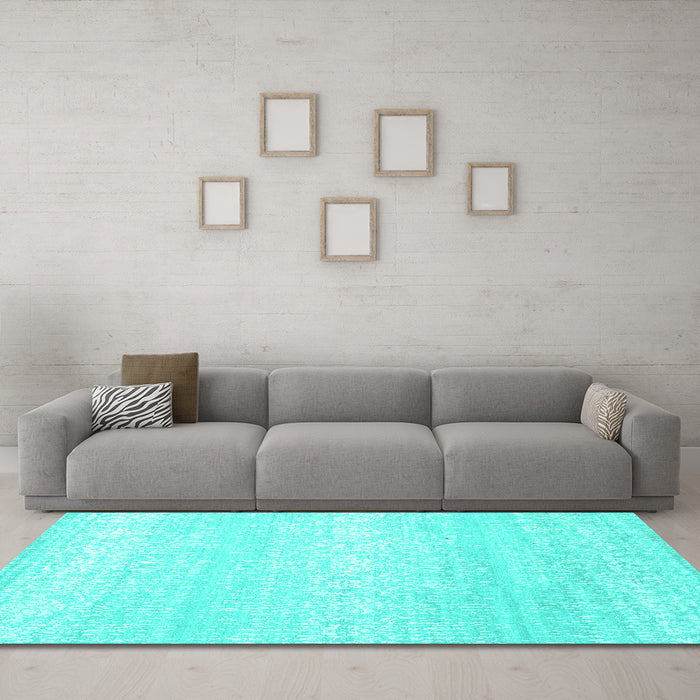 Machine Washable Abstract Turquoise Contemporary Area Rugs in a Living Room,, wshcon1464turq