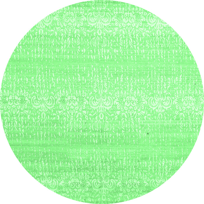 Round Machine Washable Abstract Emerald Green Contemporary Area Rugs, wshcon1464emgrn