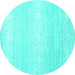 Round Machine Washable Abstract Turquoise Contemporary Area Rugs, wshcon1464turq