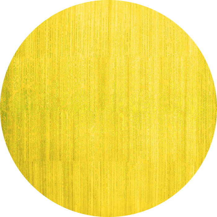 Round Abstract Yellow Contemporary Rug, con1465yw
