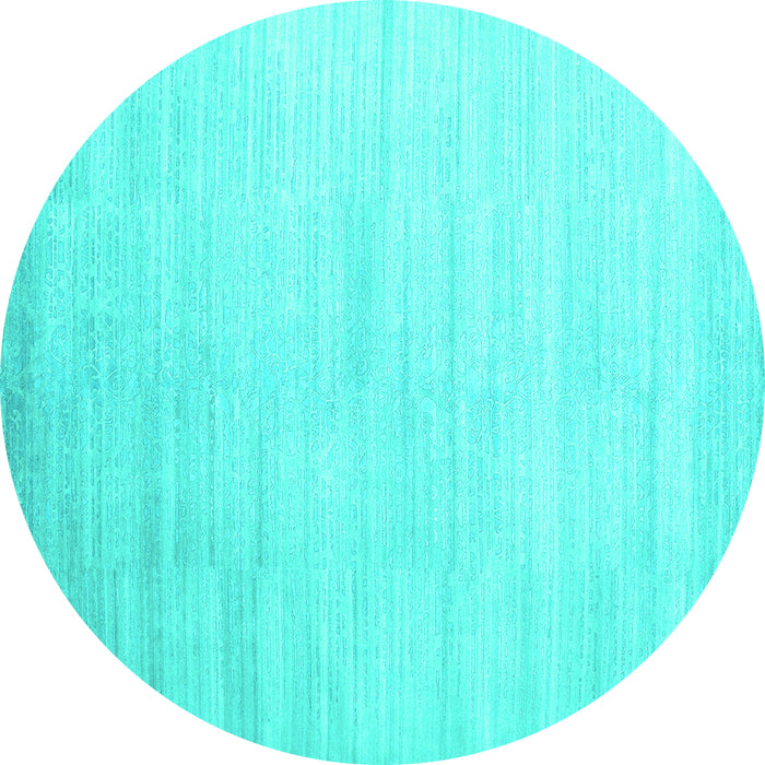 Round Abstract Turquoise Contemporary Rug, con1465turq