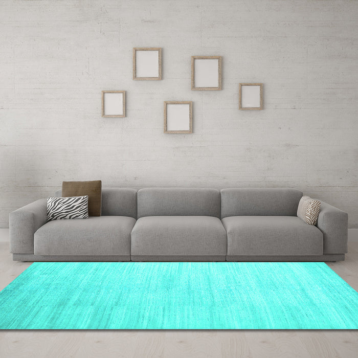 Machine Washable Abstract Turquoise Contemporary Area Rugs in a Living Room,, wshcon1465turq