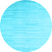 Round Abstract Light Blue Contemporary Rug, con1465lblu